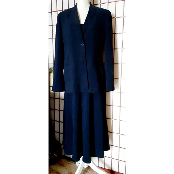 Lauren Ralph Lauren Women's Triacetate   Jacket and Dress Set - Navy Blue/Green - Picture 10 of 16